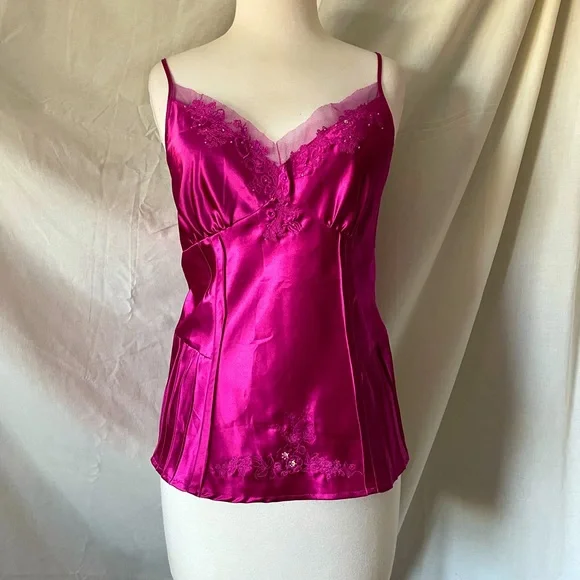 VTG Y2K Camisole Fuschia Pink Embellished sz M - Picture 1 of 8
